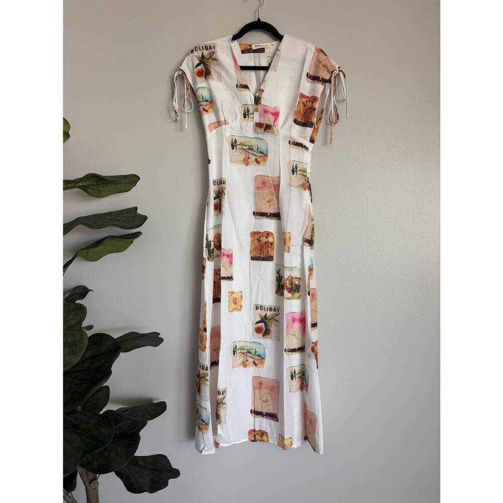 NEW TFY COLLECTION women's cap sleeves and ties resort maxi dress in ivory
